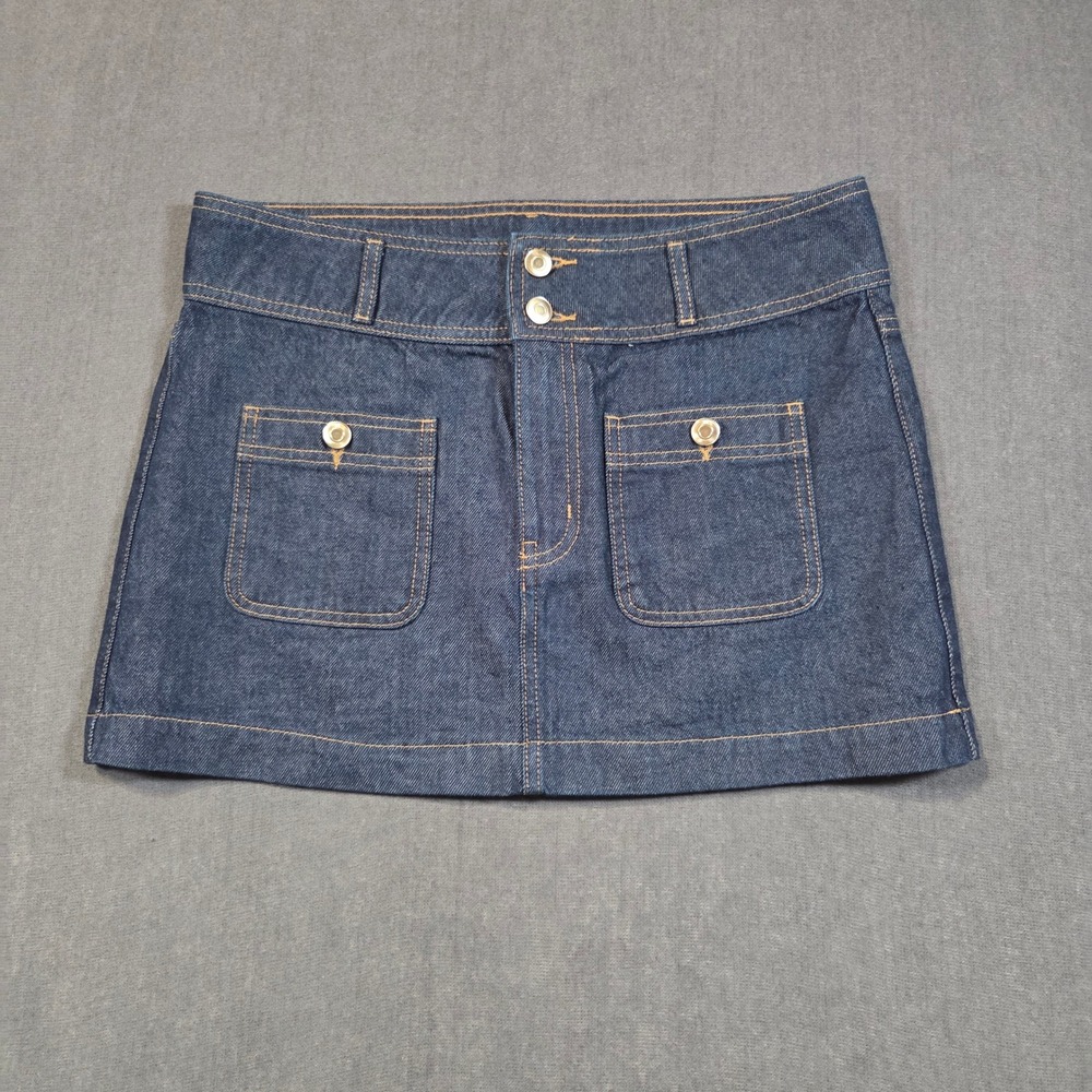 H&M Divided Denim Mini Skirt Womens Size 6 Blue Dark Wash Pocket A-Line Cotton